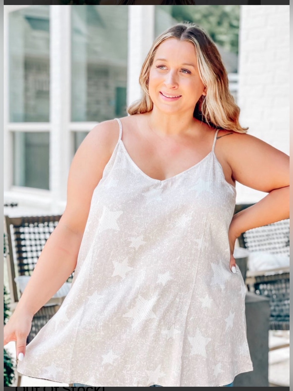 Plus-Size Star Print Spaghetti Strap Chemise in Cream